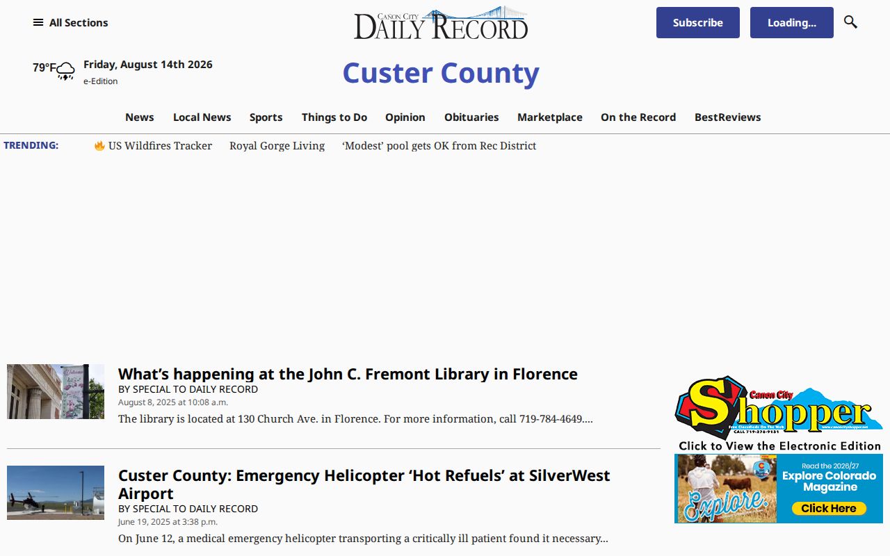 Cañon City Daily Record regional Custer County and Westcliffe arrest news index