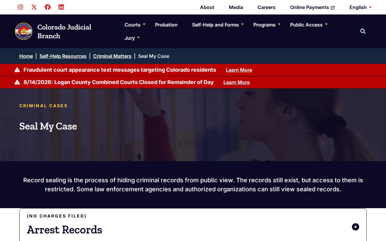 Colorado case sealing forms for Custer County arrest and booking records